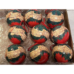 Vintage 12 Piece Paper Mache Plastic Ball Sheet Music Christmas Ornaments READ!